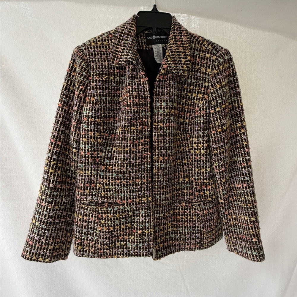 Like New Sag Harbor Pastel and Black Tweed Blazer 6P